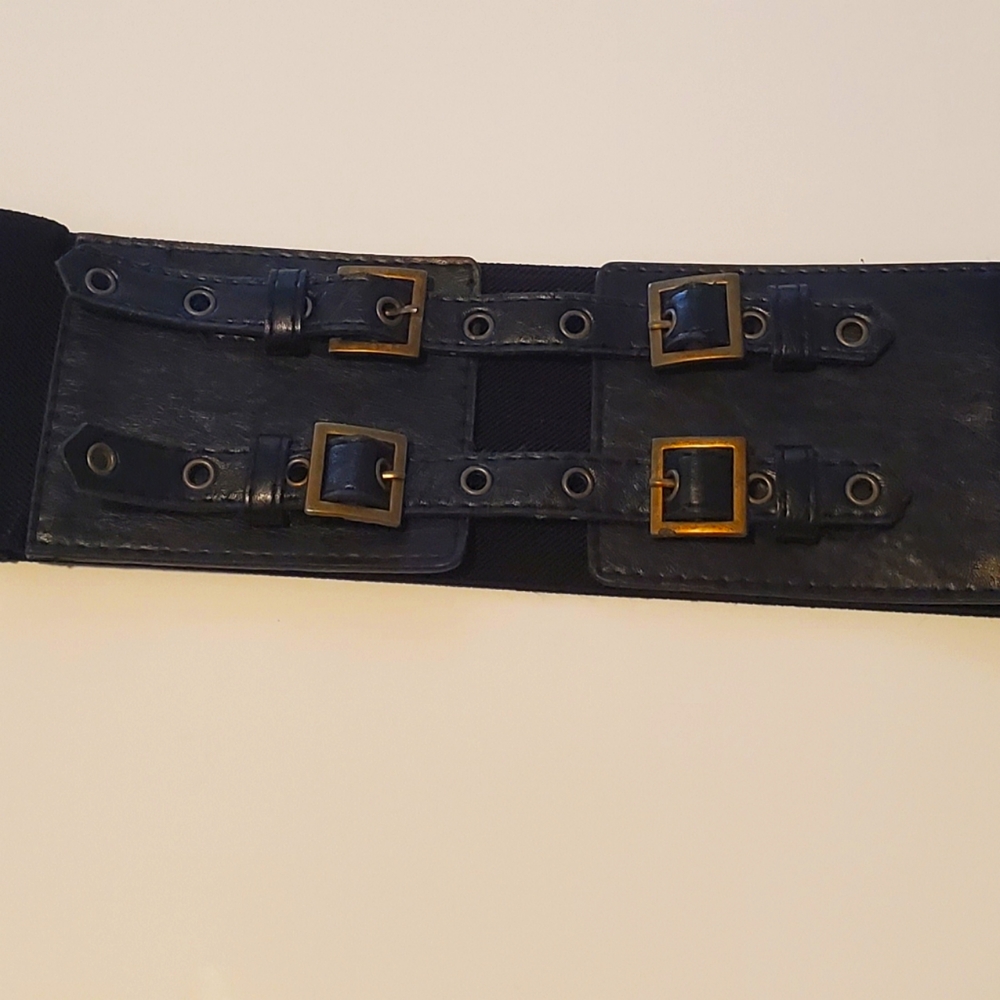 Express Wide High-waisted double buckle Black fashion belt.